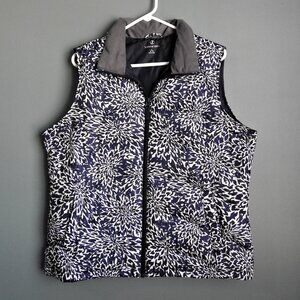 Lands' End Navy and White Puffer Vest with Zipper, Women's Size Large